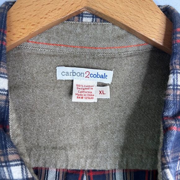 Carbon 2 Cobalt Flannel Plaid Long Sleeve Button Front 100% Cotton Shirt Size XL - Picture 6 of 8